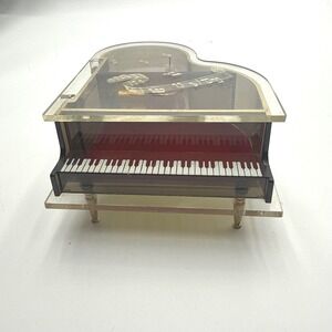 Vintage Sankyo Baby Grand Piano Music Box Acrylic Red Velvet Plays Love Story